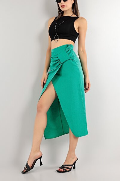 vuvutasarım Fusta elegantă cu fermoar din in, sezon nou, negru, croială 154023