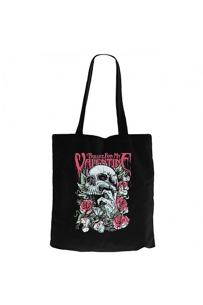 Z zepplin Bullet For My Valentine Skull Roses Black Canvas Bag