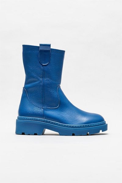 Elle Shoes Blue Leather Women's Casual Boots