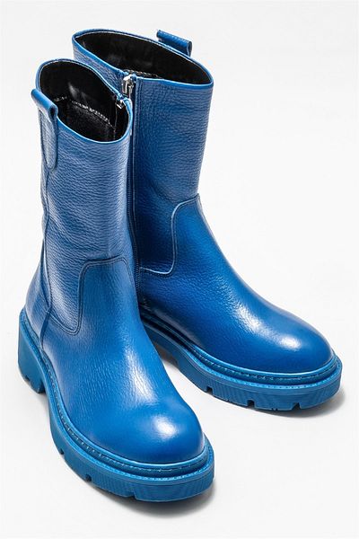 Elle Shoes Blue Leather Women's Casual Boots