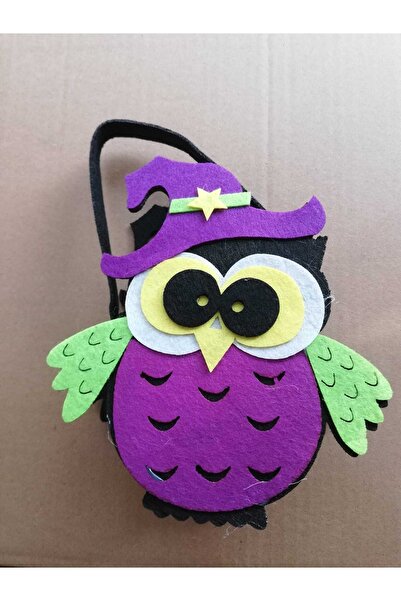 EXİZ TİCARET Purple Color Pumpkin Candy Bag with Purple Hat 15X12 cm