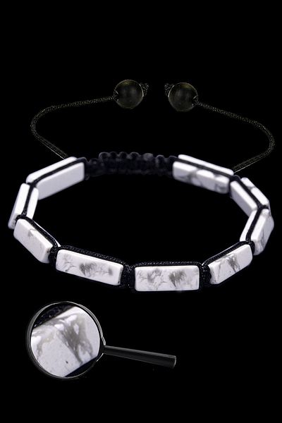 Tesbih Atölyesi Certified Aaa+ Rectangular Cut Howlite Stone Natural Stone Bracelet