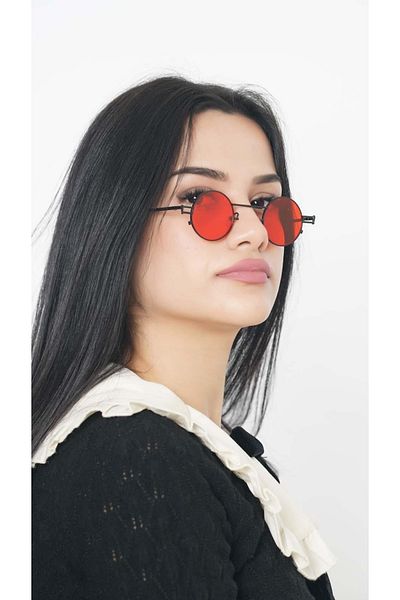 TomyHelf New Fashion - Oval Black Sunglasses, Red Frame and Cam