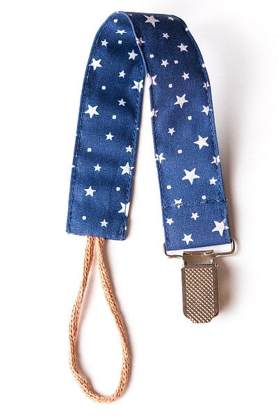 MyVera Star Patterned Navy Blue Pacifier Holder - Fabric Cotton Laced Pacifier Chain - Pacifier Holder