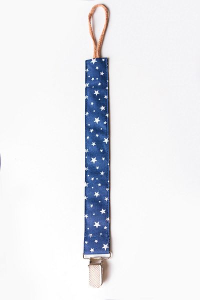 MyVera Star Patterned Navy Blue Pacifier Holder - Fabric Cotton Laced Pacifier Chain - Pacifier Holder