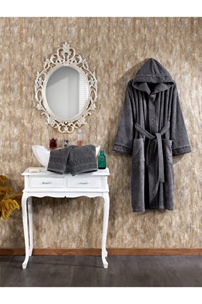Finezza Luna 100% Cotton Bathrobe Set Dark Gray 3 Pieces - 524