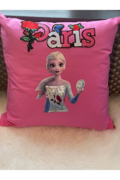 Gönülden Tasarım Elsa Paris Gül Kelebek Aplikeli Pul Payetli Kırlent Yastık K...