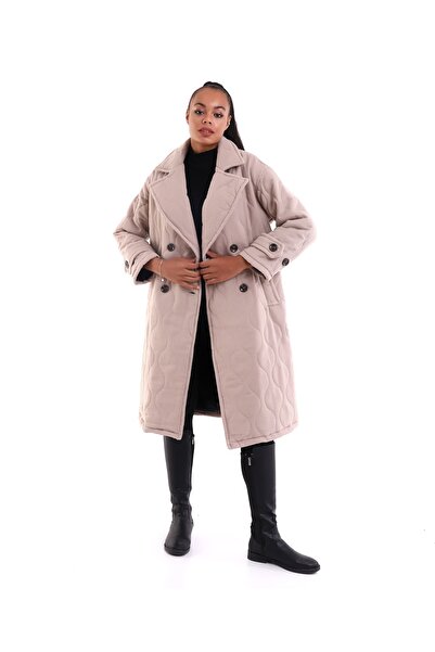 HANIQA Palton căptușit cu țesătură crem pentru femei 1079