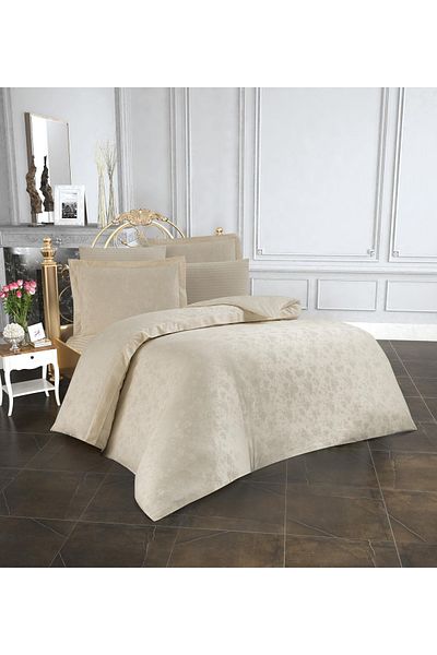 Finezza Rita Bamboo Jacquard Fabric Beige Double Duvet Cover Set 6 Pieces - 910
