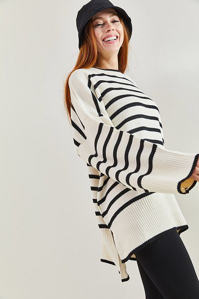 Bianco Lucci Gestreifter Oversize-Strickpullover für Damen