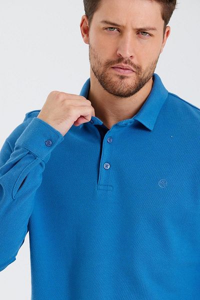 ENQUE Ανδρικό φούτερ Basic Polo Neck Long Loose Winter Blue φούτερ