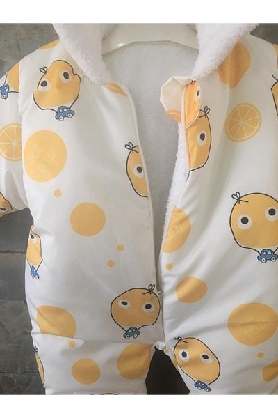 PODİUM GİYİM Special Series Yellow Orange Printed Cute Cosmonaut Jumpsuit with Ears