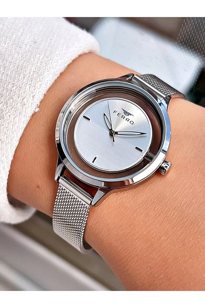 FERRO Silver Color Plain Model Steel Cord Women's Wristwatch