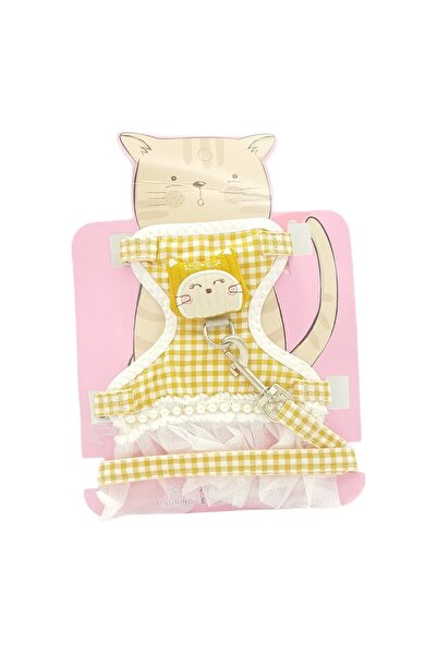 Mixpet Kedi Küçük Irk Köpek Göğüs Tasması Uzatmalı Tüllü Sarı