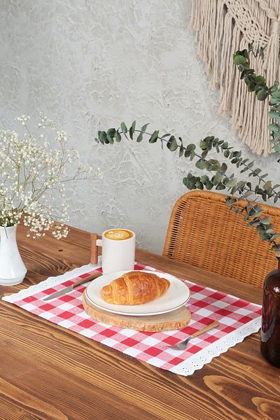 cotton maison American Service Checked Scalloped 4-Piece Retro 30x45 Cm
