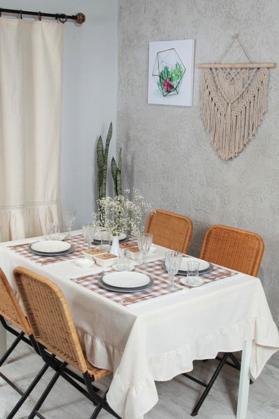 cotton maison American Service Checked Scalloped 4-Piece Retro 30x45 Cm