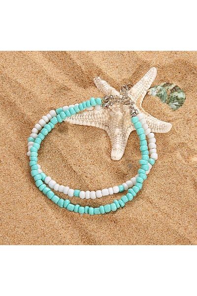Roe takı aksesuar Women's Blue White Set of Two Anklet Bracelet