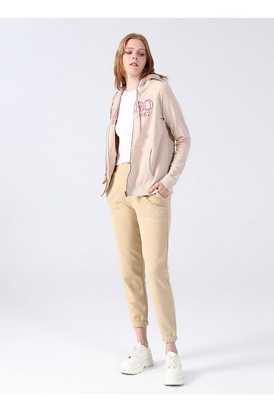 Aeropostale Beiges Damen Sweatshirt mit Kapuze und Aufdruck K-3009