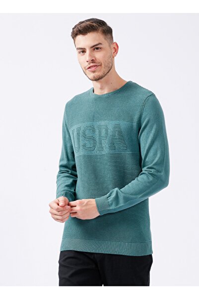 U.S. Polo Assn. Bisiklet Yaka Yeşil Erkek Kazak Kalve