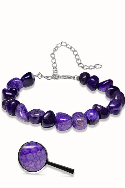 Tesbih Atölyesi Natural Stone Bracelet with Certified Purple Agate Stone