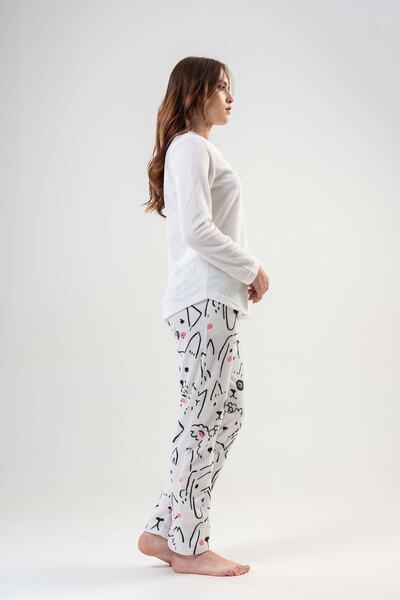 VİENETTA Set pijamale pentru femei cu mânecă lungă din lână albă - 203029-0353