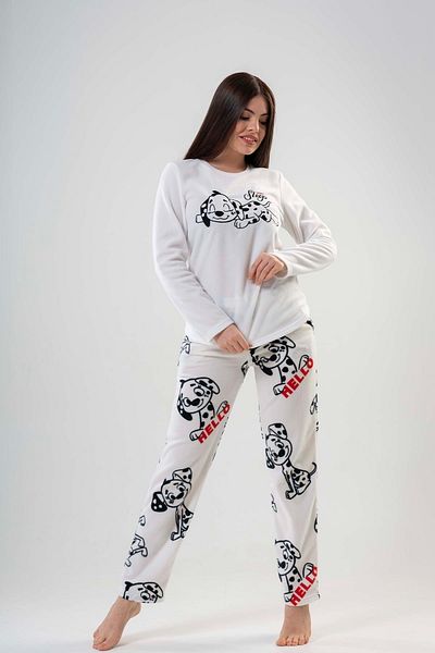 VİENETTA Set de pijamale de damă cu mânecă lungă din lână albă - 203042 -0356