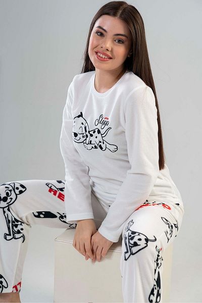 VİENETTA Set de pijamale de damă cu mânecă lungă din lână albă - 203042 -0356