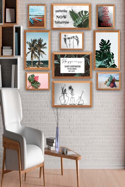 no77decor 10 Parça Botanik Yaprak Modern Tarzda (ahşap Çerçeve Görünümlü) Uv ...