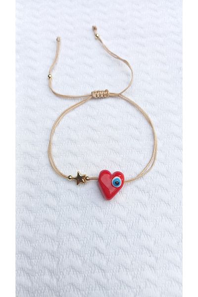 Atolye Ferda Handmade Evil Eye Beaded Heart Murano Anklet Bracelet