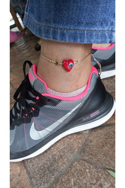 Atolye Ferda Handmade Evil Eye Beaded Heart Murano Anklet Bracelet