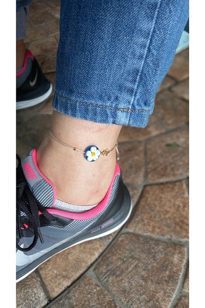 Atolye Ferda Handmade Glass Murano Anklet Bracelet with Flower Figures