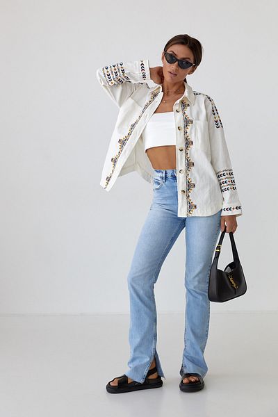 Ateilerdijle Women's Buttoned Gabardine Jacket Decorated with Embroidery