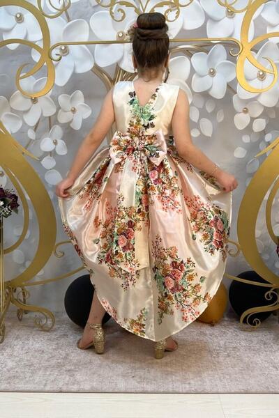 ABİYEKİDS Rochie de seara din satin stil coada de peste pentru fete cu coroana