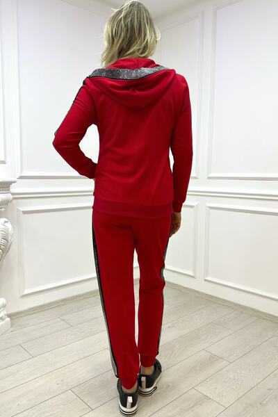 RICH GLAM С качулка Crystal Stone Red Голям размер Дамски комплект анцуг от два нишки