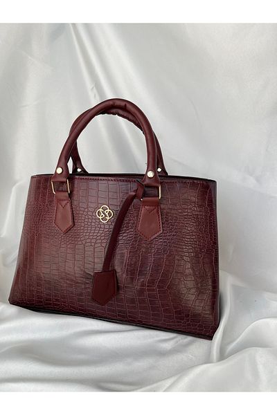 melecco Women's Crocodile Claret Red Briefcase School Business Bag Shoulder Bag Large Wide Daily Useful Bag Stylish Bag
