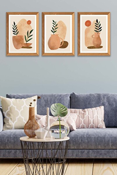 no77decor 3 Parça Suluboya Tarzında Sanatsal (ahşap Çerçeve Görünümlü) Uv Bas...