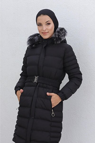 KMKkombin Γυναικείο αθλητικό πουπουλένιο παλτό με γούνα με κουκούλα από σούπερ ύφασμα