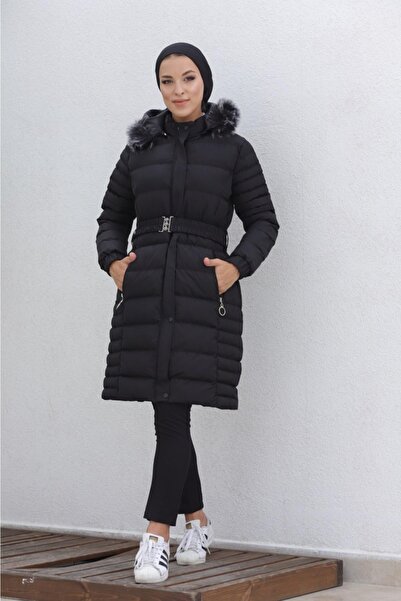 KMKkombin Γυναικείο αθλητικό πουπουλένιο παλτό με γούνα με κουκούλα από σούπερ ύφασμα