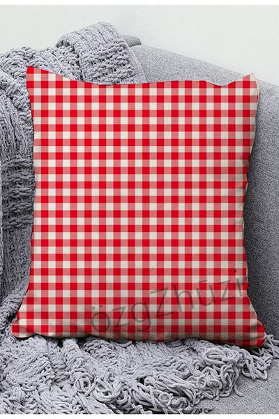 perlina home Plaid Red Throw Pillow Cover 50x 50 Cm