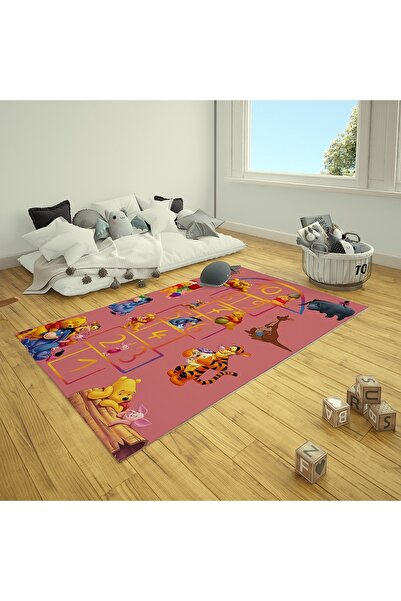 NesaDecor Pembe Winnie The Pooh Seksek Halı ve Kız Çocuk Oyun Halısı