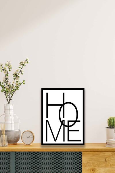 no77decor Home Yazısı (siyah Çerçeve Görünümlü) Uv Baskı Mdf Tablo Seti