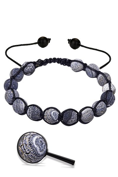 Tesbih Atölyesi Certified Veined Black Agate Stone Natural Stone Bracelet
