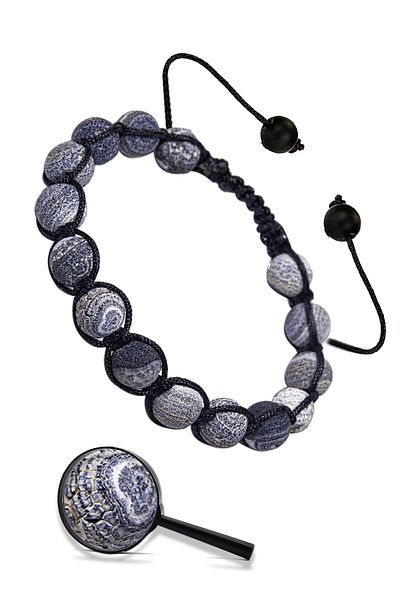 Tesbih Atölyesi Certified Veined Black Agate Stone Natural Stone Bracelet