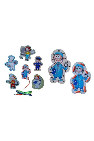 eryatex Ahşap Oyuncak Montessori Ip Geçirme Eğitici Oyuncak Delikli Renkli El Kas Zeka Geliştirici Oyuncak