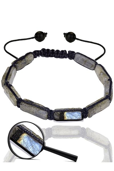 Tesbih Atölyesi Certified Rectangular Cut Labradorite Stone Natural Stone Bracelet