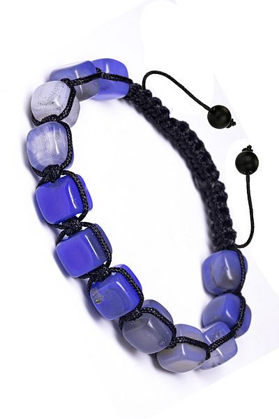 Tesbih Atölyesi Certified Cube Cut Spirit Blue Agate Stone Natural Stone Bracelet