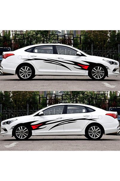 Vegatasarım Oto Araba Yan Kapı Sticker Çıkartma - Alev - Siyah-kırmızı Sağ-sol