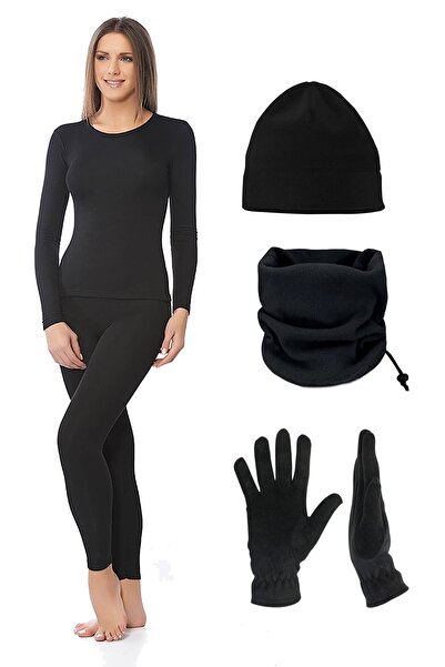 Katmirra Set de 5 lenjerie termică neagră pentru femei pentru partea inferioa...