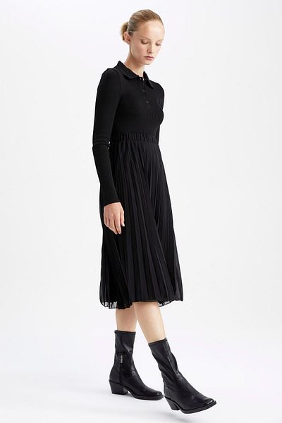 DeFacto A-Line Flexible Waist Lined Chiffon Pleated Midi Skirt Z2076Az22Au
