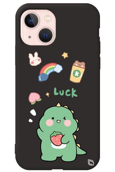 WANNA PROTECT iPhone 14 Black Premium Velvet Dinosaur Patterned Silicone Phon...